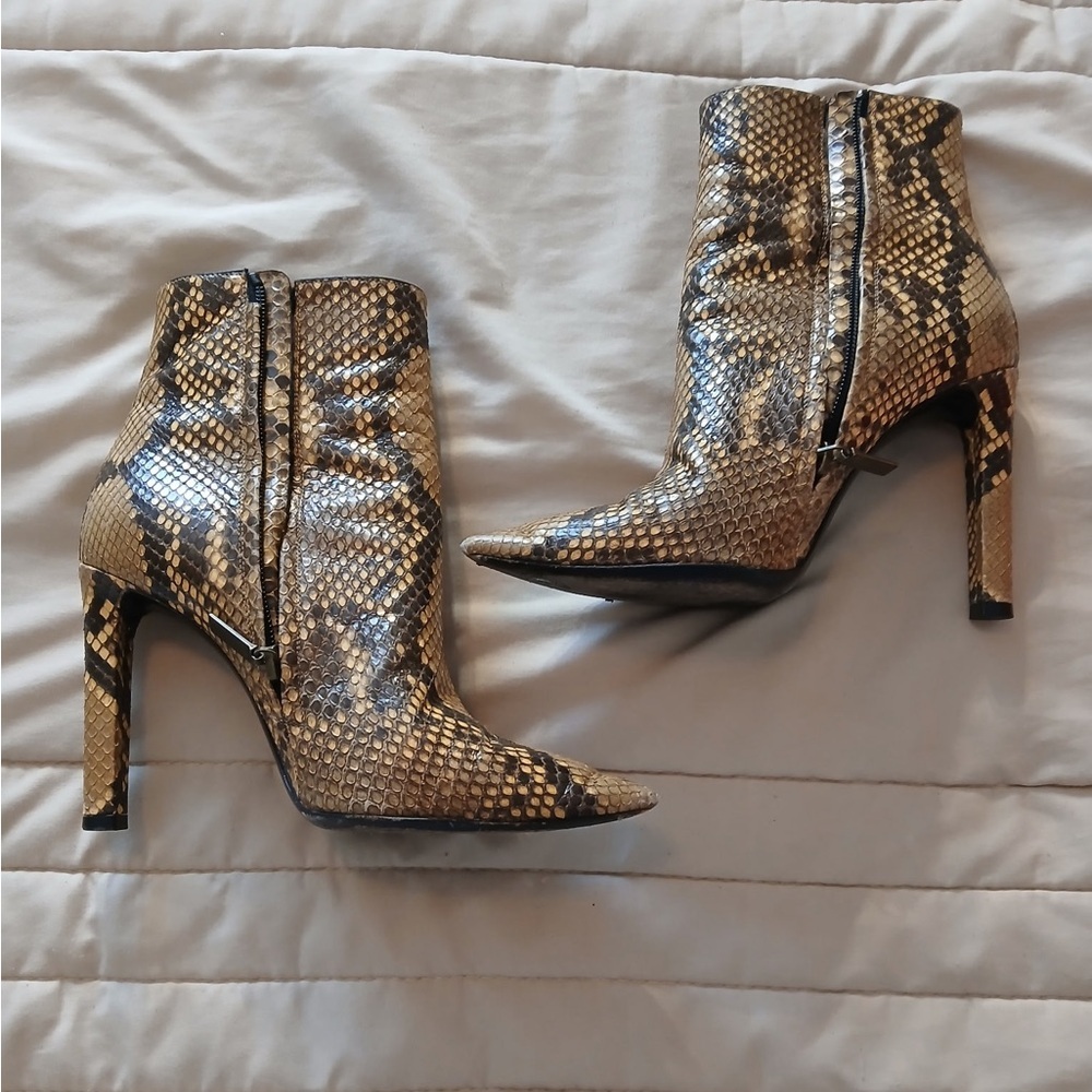 Saint Laurent Brown Snake Print Ankle Boots - Picture 3 of 6